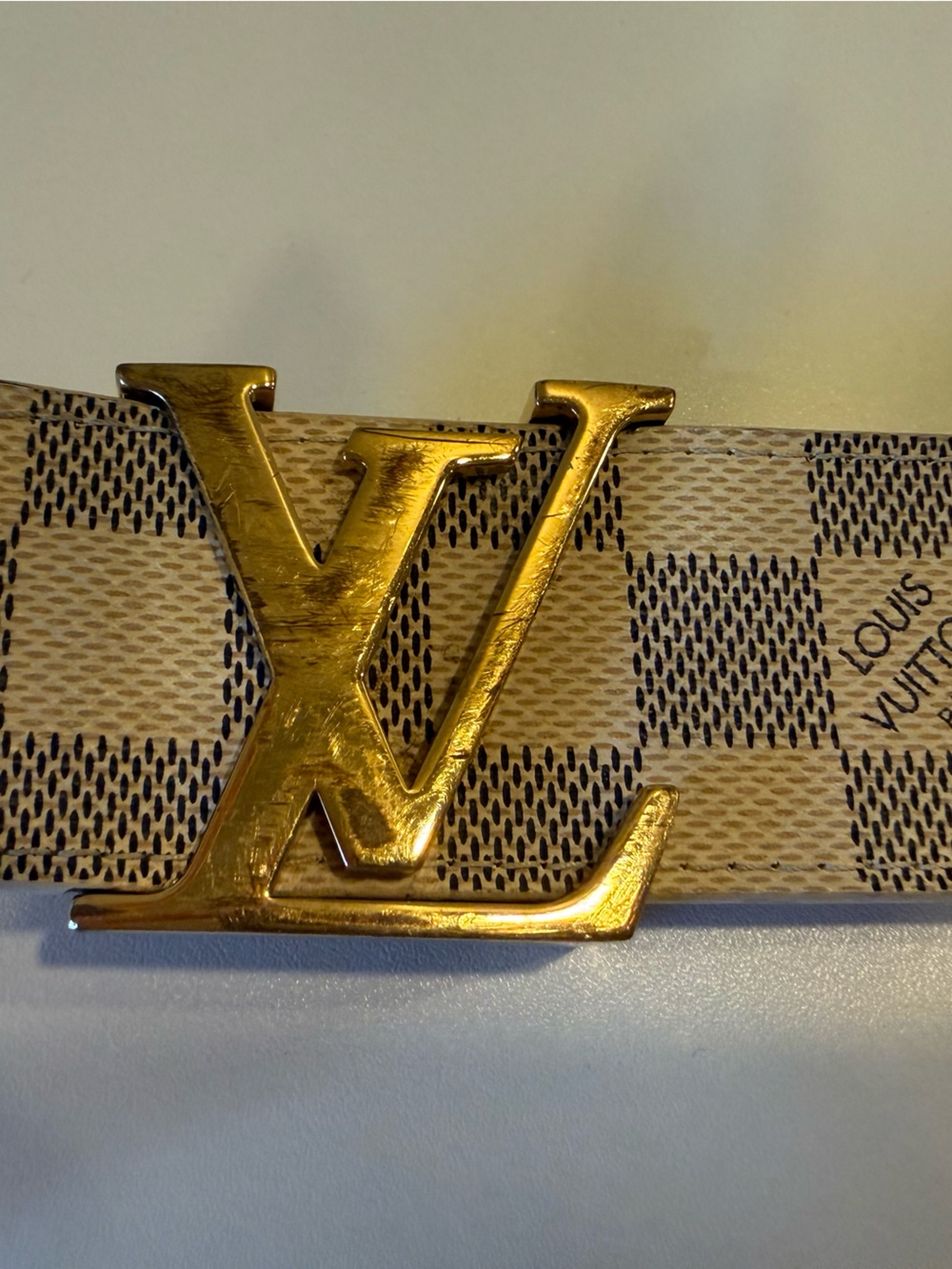 Louis Vuitton Damier Azur Gold LV Buckle Belt